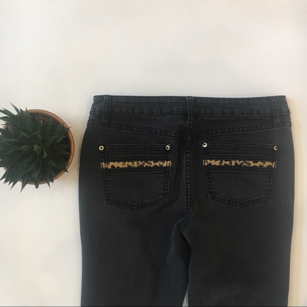 Cache Leopard Trim Black Boot Cut Jean Size: 6 - Picture 7 of 11